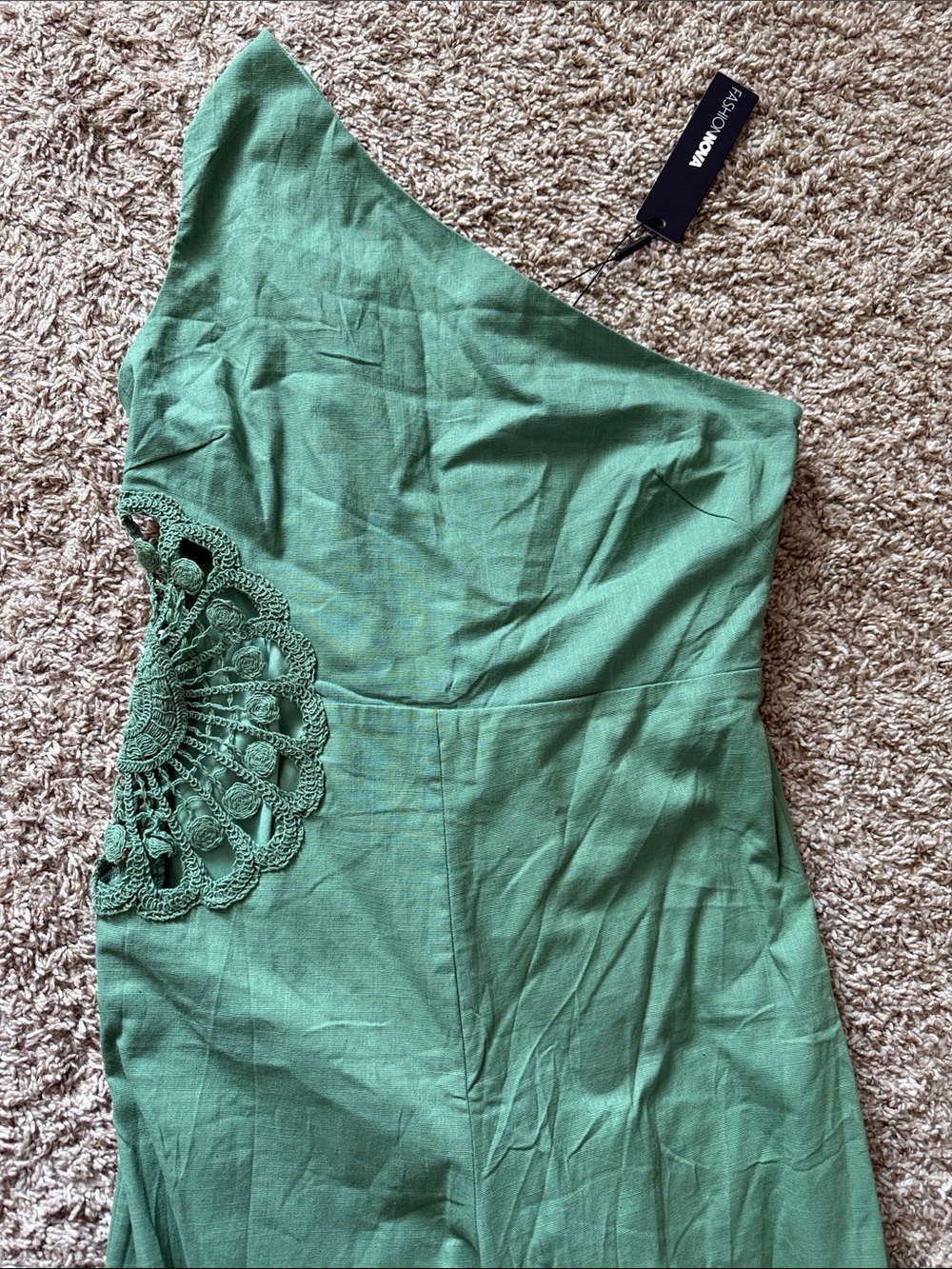 Fashion Nova Green One-Shoulder Wide-Leg Jumpsuit - Picture 3 of 3